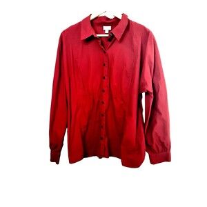 J.Jill Womens XL Burgundy Front Elastic Waist Button Up Shirt Long Sleeve Blouse